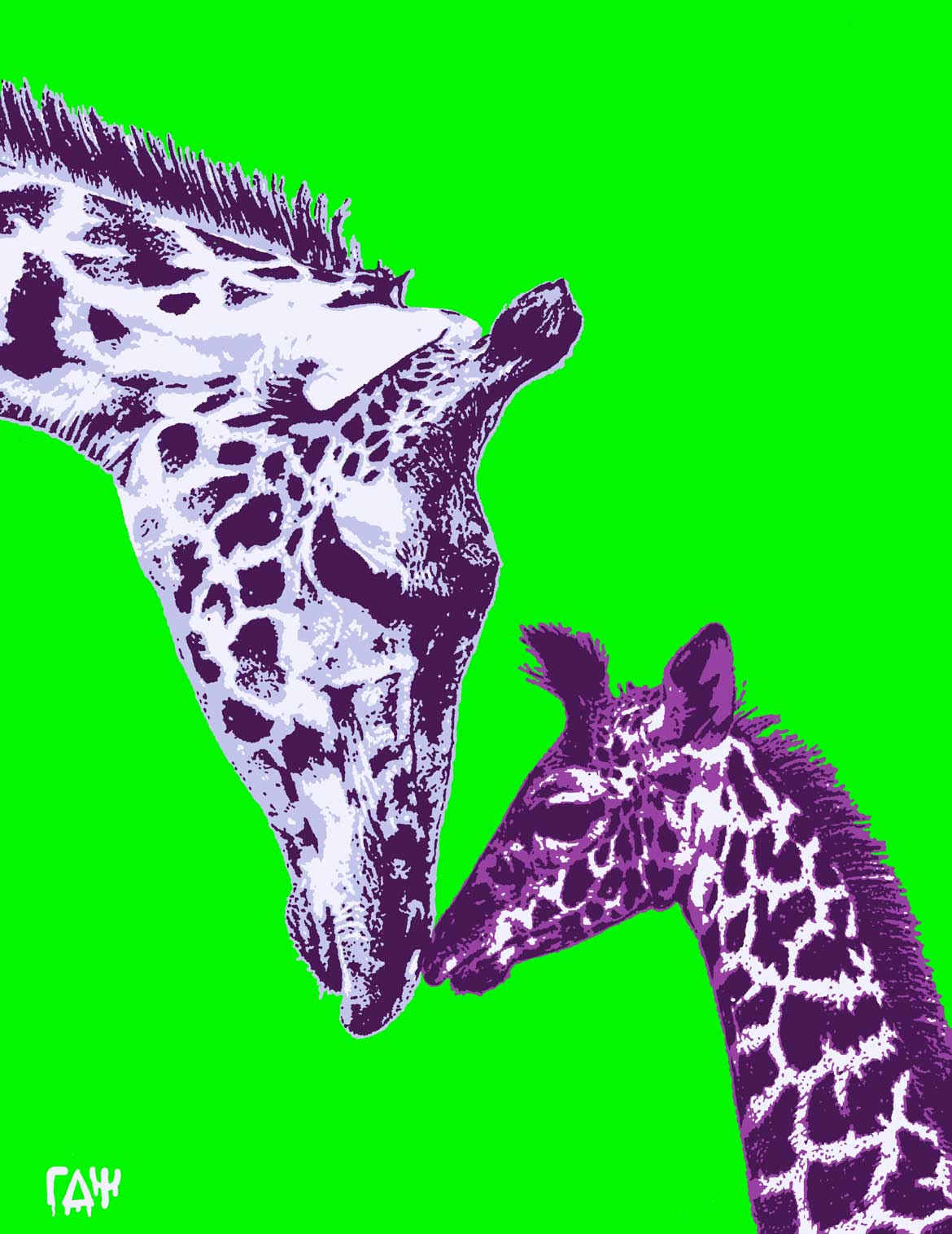 giraffes painting on green